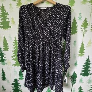 Black Motherhood Long-Sleeve Floral Mini Maternity Dress